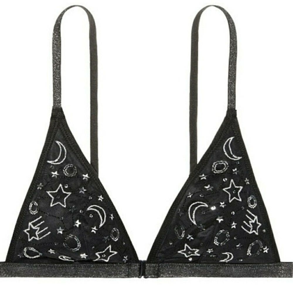 1053 SMALL Victoria's Secret Silver Sequin Sun Moon Triangle Bralette